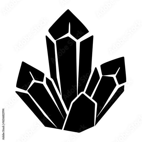 Monochrome Illustration of a Cluster of Jagged Crystals or Gemstones