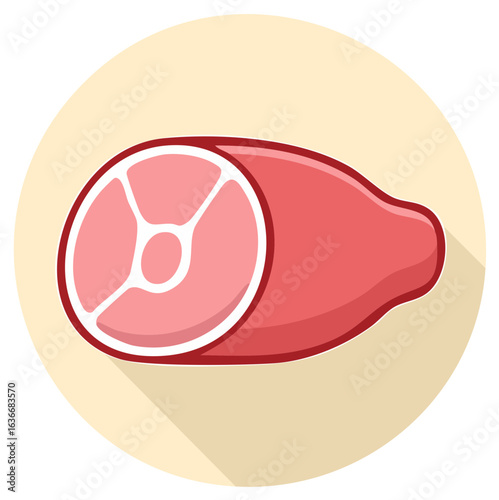 Flat Design Icon of Raw Meat Cut with Bone Graphic and Long Shadow