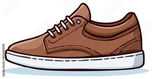Classic brown leather lace-up sneaker graphic illustration casual footwear fashion style