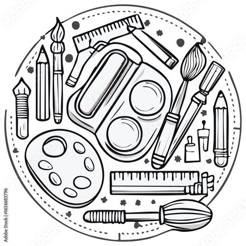 Art and craft supplies creative tools collection illustration doodle