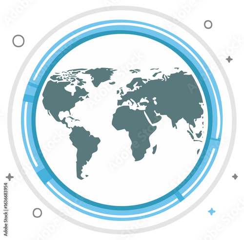 World Map Illustration with Circular Border Globe Global Geography