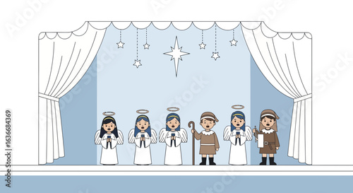 Angelic Christmas Carolers Performing a Nativity Play On Stage Beautiful Scene