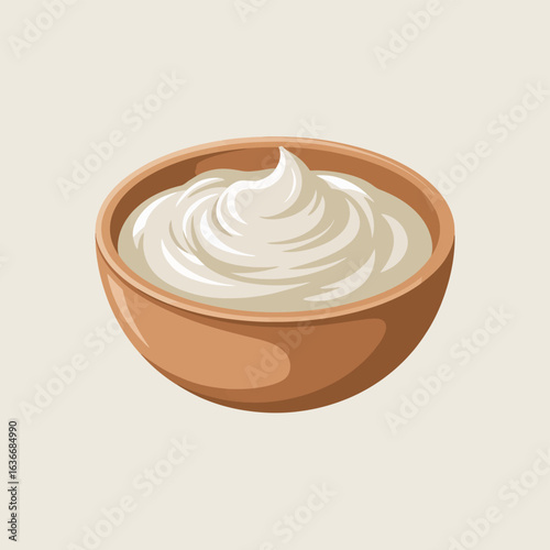 Creamy white substance swirled in a wooden bowl