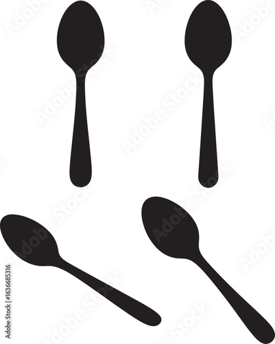 Four black spoons in silhouette against a white background