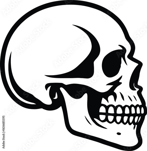 Black and White Vector Icon of a Skull Side Profile