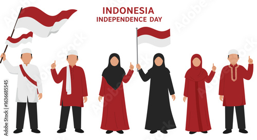Muslim men and women celebrating Indonesia Independence Day