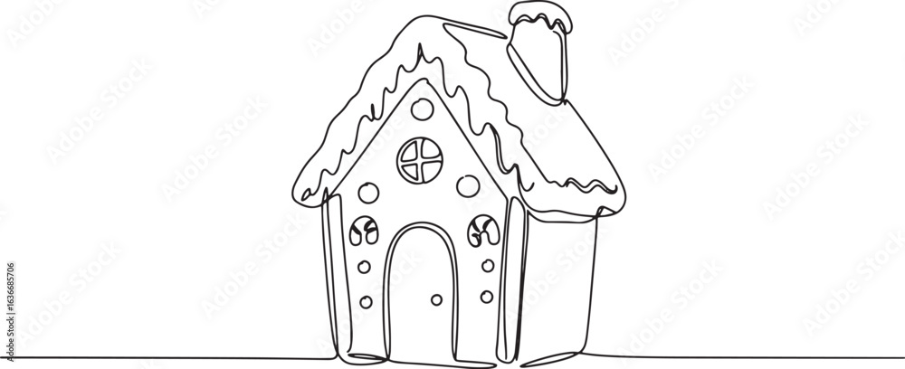 Naklejka premium Minimalist Line Art Depicting a Whimsical Gingerbread House with
