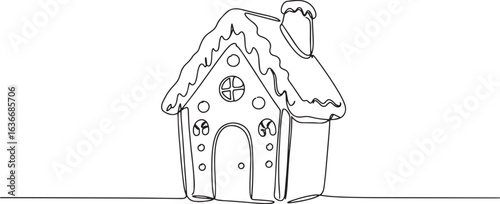 Minimalist Line Art Depicting a Whimsical Gingerbread House with