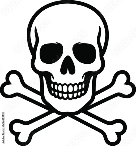 Black and White Vector Icon of a Skull and Crossbones