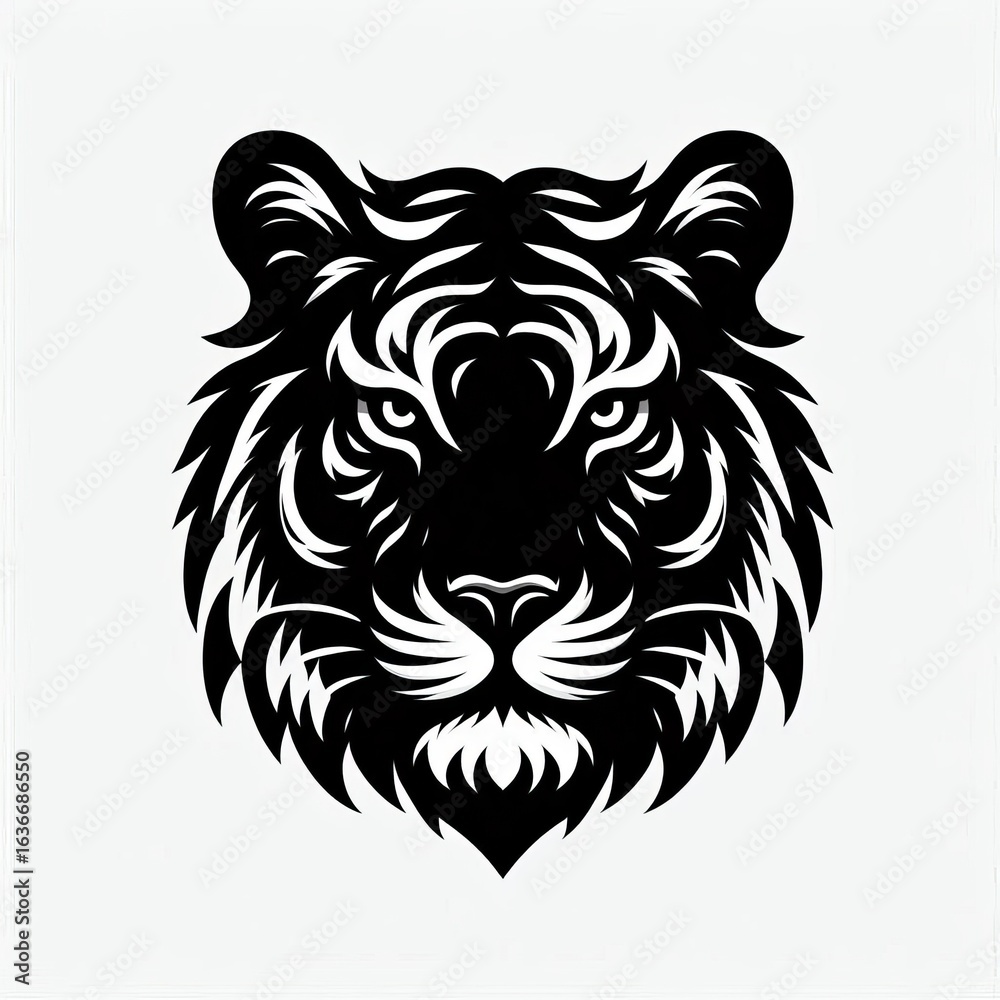 Obraz premium Intense black and white tiger head illustration