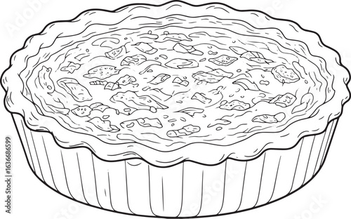 Hand-Drawn Quiche Illustration with Intricate Floral Background