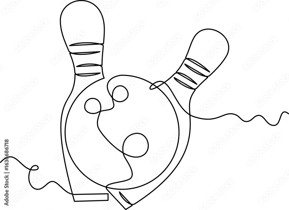 Fototapeta premium one line art Bowling Ball vector illustration. line art, one continuous line, simple, hand drawn and sketch style. for icons, symbols, signs or logos. PNG