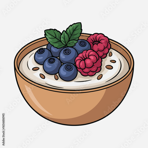 Healthy breakfast bowl with berries and mint