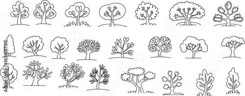 Wallpaper Mural PriHand drawn tree illustrations, doodle nature icons, botanical sketches, forest plant drawings, decorative eco symbols, black and white tree artnt Torontodigital.ca