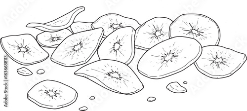 Illustration of plantain chips displayed as a crispy and tasty s