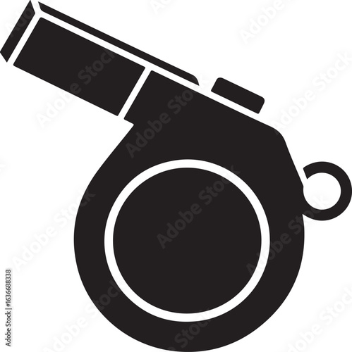 Black Silhouette of Basketball Referee Whistle, Clean Vector, Isolated on White Background
