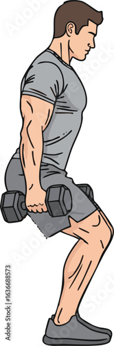 Muscular Man Performing Dumbbell Squats Exercise