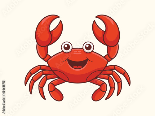 Happy cartoon crab with raised claws