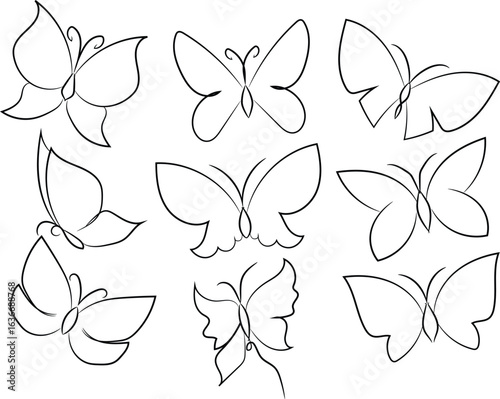 Hand drawn butterfly outline set