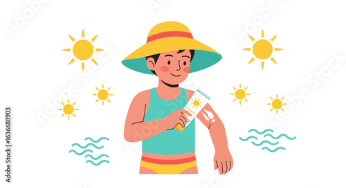 Applying sunscreen for skin protection against sunburns during summer vacation