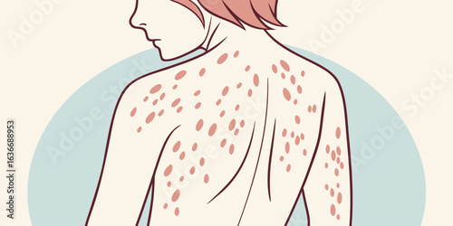 Worried person showing skin rash on their back needs medical attention and treatment for allergies or infection