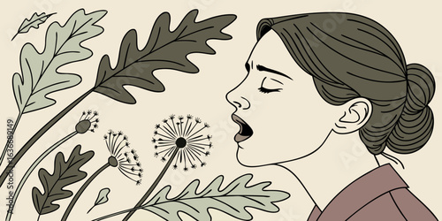 Elegant woman blowing dandelion seeds in a vintage style, perfect for health and nature themes