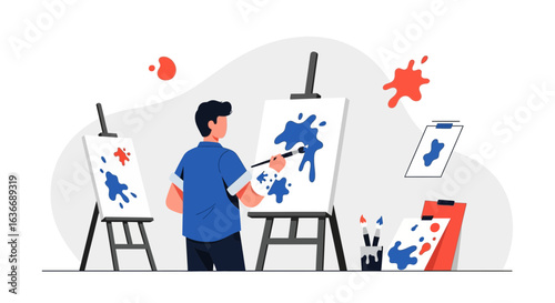 Artist Immersed in Painting Creative Expression and Passion in Studio
