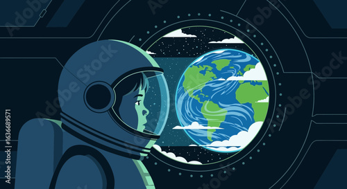 Astronaut Contemplates Earth From Spaceship Window In Inspiring Illustration