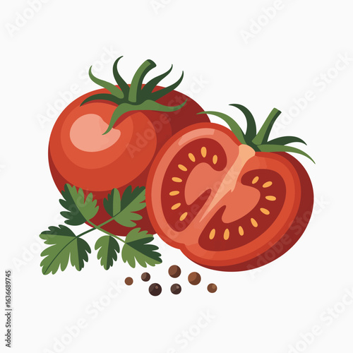 Fresh ripe tomatoes with parsley and peppercorns