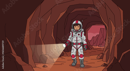 Astronaut Explores Underground Cave System on Mars For Scientific Discovery