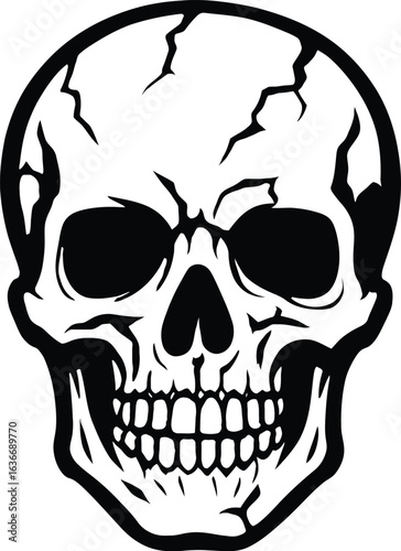 Black and White Vector Icon of a Cracked Skull