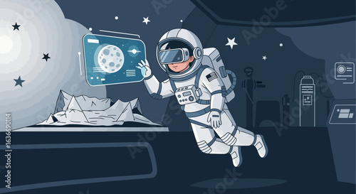 Astronaut In Virtual Reality Conducting Lunar Geological Survey Mission