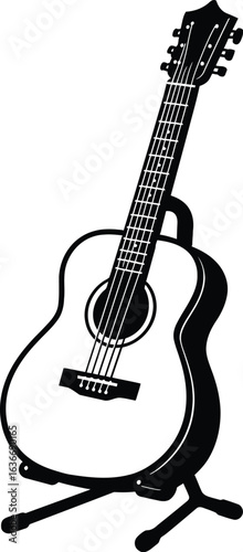 Black and White Vector Icon of a Classic Acoustic Guitar
