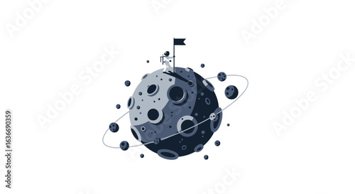 Astronaut Planting Flag On Moon Achieving New Frontier in Deep Outer Space