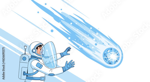 Astronaut Reaching for a Falling Star Cartoon Illustration In Space Adventure