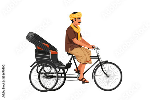 Traditional Cycle Rickshaw with Driver in Cultural Attire