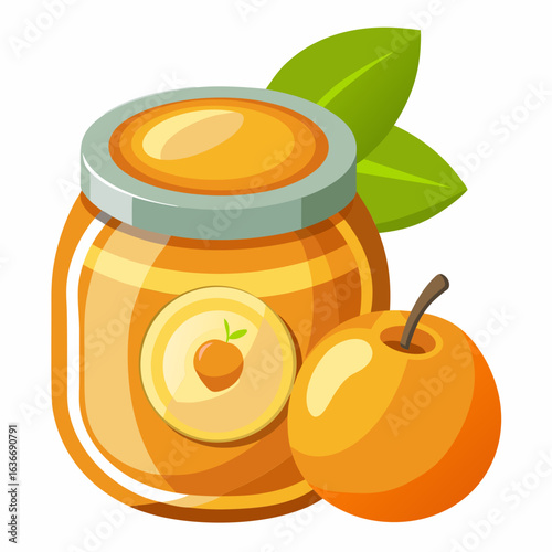 Orange baby food jar with apple. illustration. Fresh. healthy baby food product illustration. Food illustration for use in marketing for an infant or toddler food product