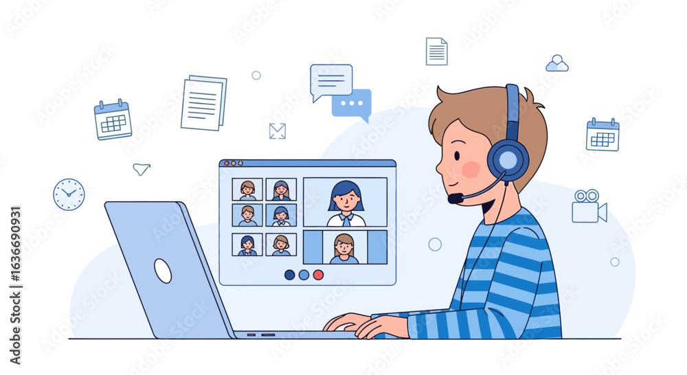 Fototapeta premium Attending Online Meeting On Laptop During Work From Home Concept