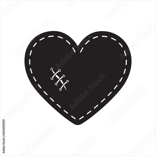 Black stitched heart with bandage white