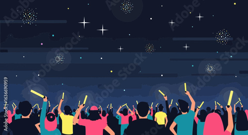 Audience Silhouette Holding Glowing Sticks at a Night Festival Event