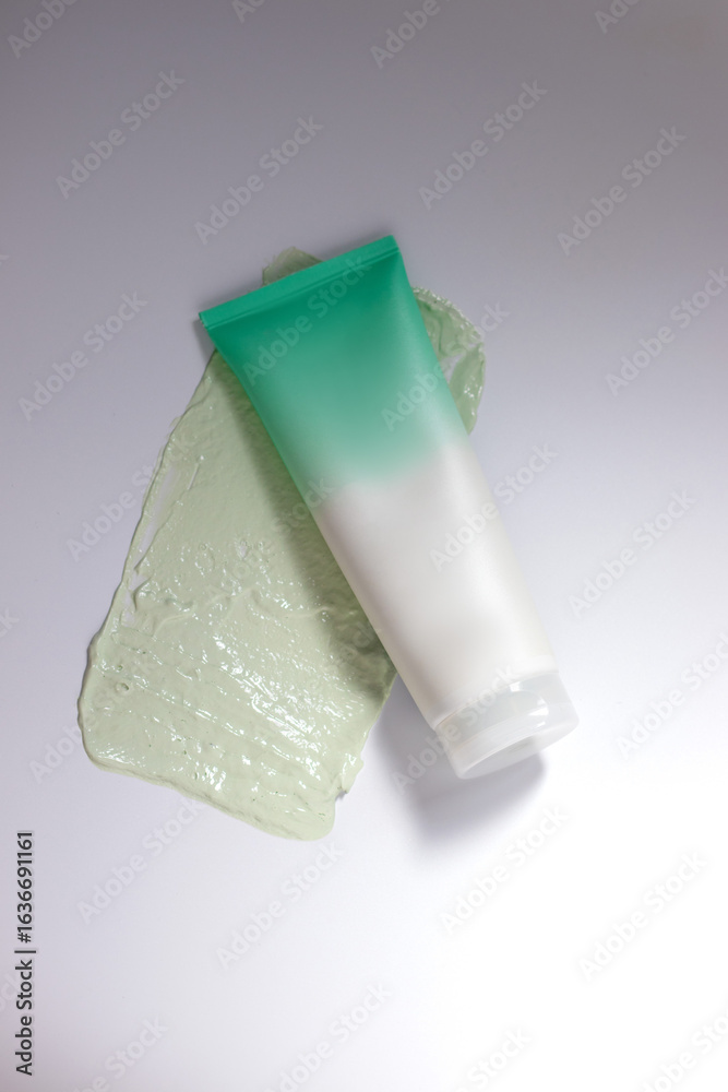 Green Body Scrub Smear and Skincare Bottle – Natural Cosmetic Product Green Body Scrub Smear and Skincare Bottle – Natural Cosmetic Product