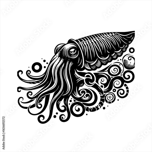 Wallpaper Mural Stylized black and white illustration of a kraken or giant squid Torontodigital.ca