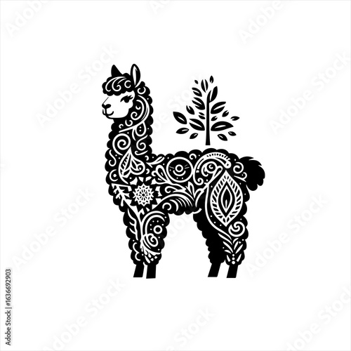 Ornate llama with tribal pattern