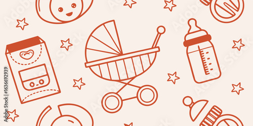 Adorable baby icons in seamless pattern design celebrating baby joy and new beginnings vector art