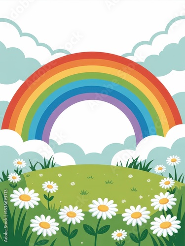 Rainbow Over Flower Field  
