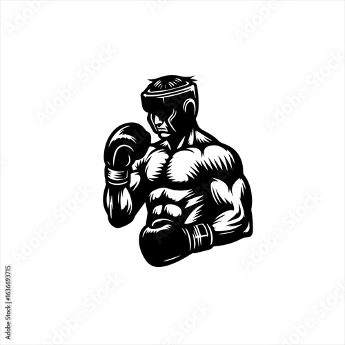 Muscular boxer in fighting stance