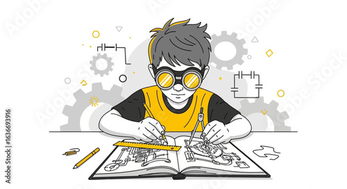 Boy Inventor Designs Innovative Machines with Creativity and Imagination Skills