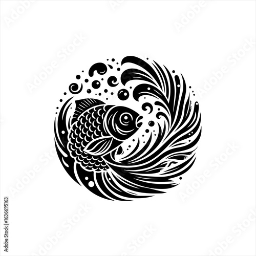 Koi fish in swirling water