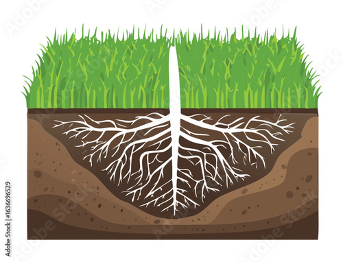 Cross Section of a Grass Field with Roots