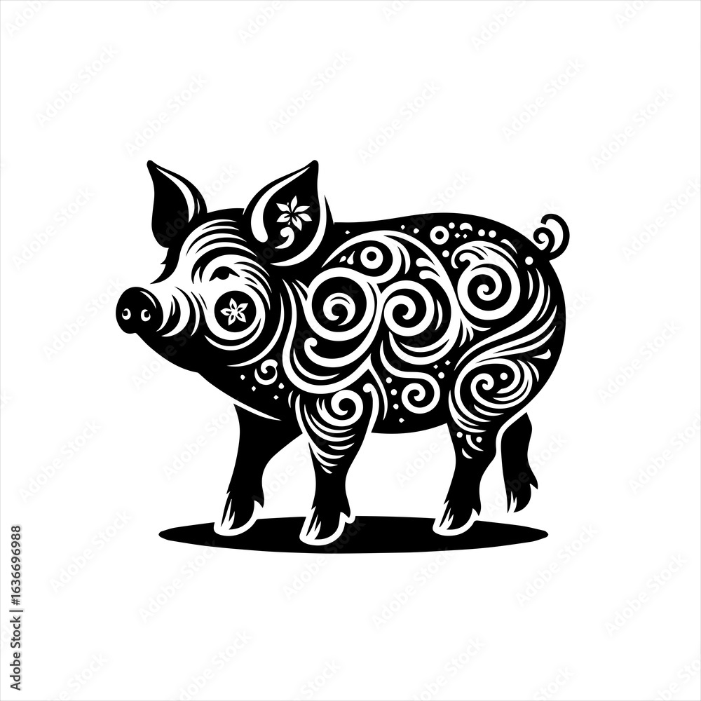 Fototapeta premium Ornate pig illustration isolated on white